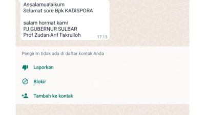 Nama Pj Gubernur Sulbar Prof Zudan Arif Kembali Dicatut Penipu Via WA